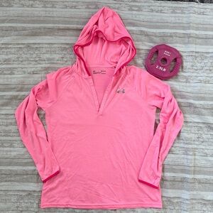 💪🏻 Under Armour Neon Pink Heather Medium Hooded Long Sleeve VNeck